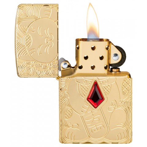 Zippo Lighter 49802 Armor™ Lucky Cat Design