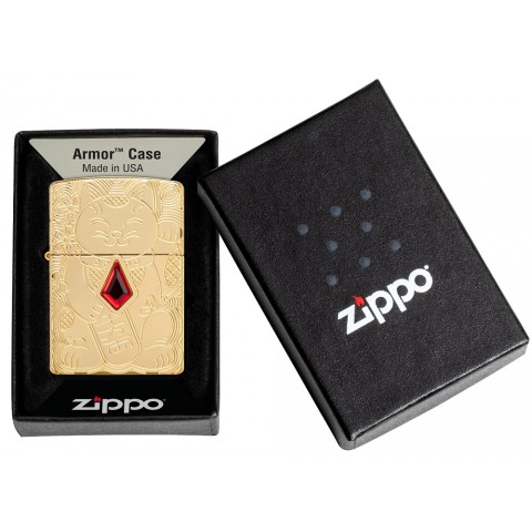 Zippo Lighter 49802 Armor™ Lucky Cat Design